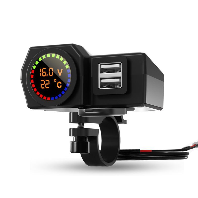 Motorcycle Phone Charger Dual Port Charging Adapter With Temperature Voltage Display