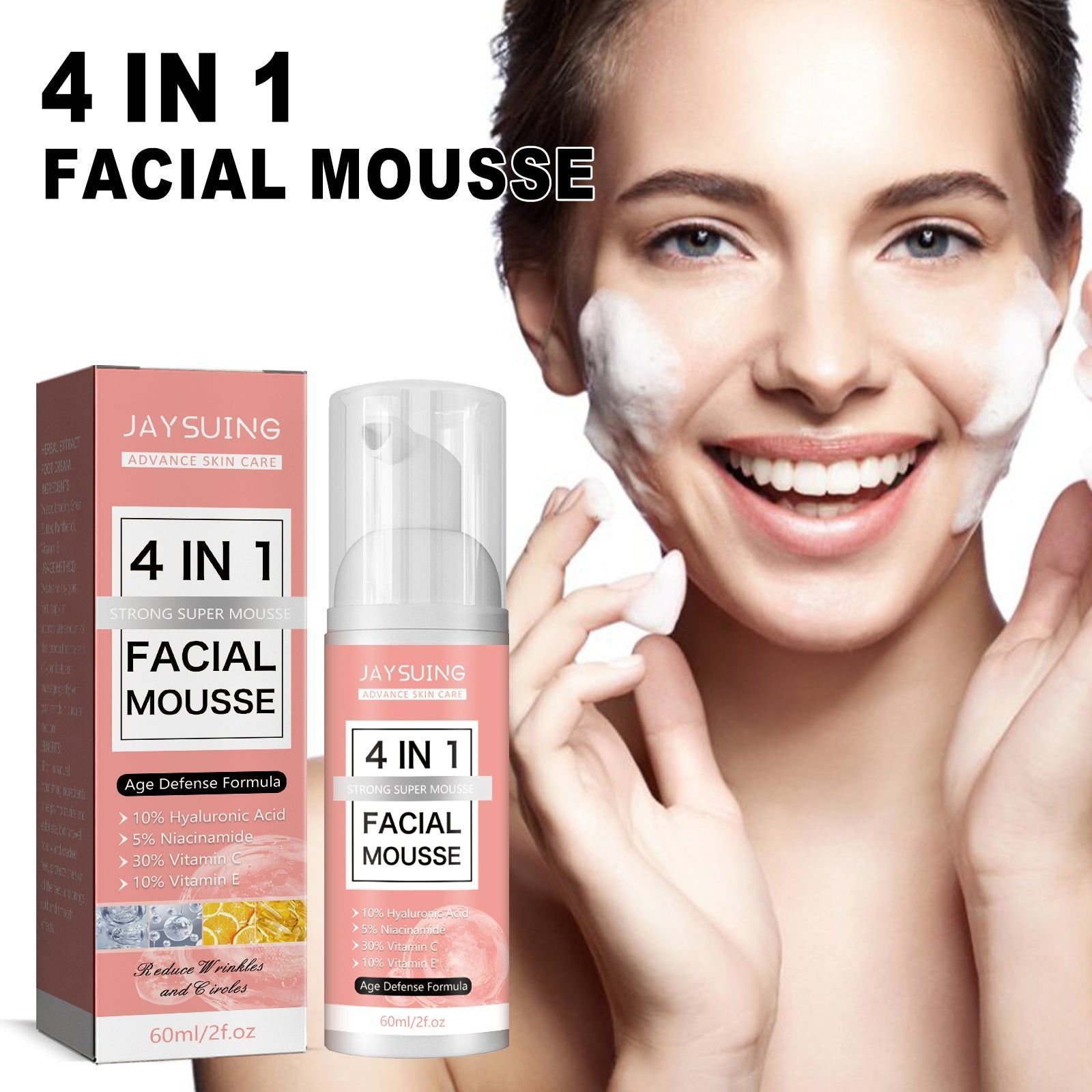 4-in-1 Deep Cleansing Mousse, Gentle Face Wash, Brightening, Hydrating ,60ml