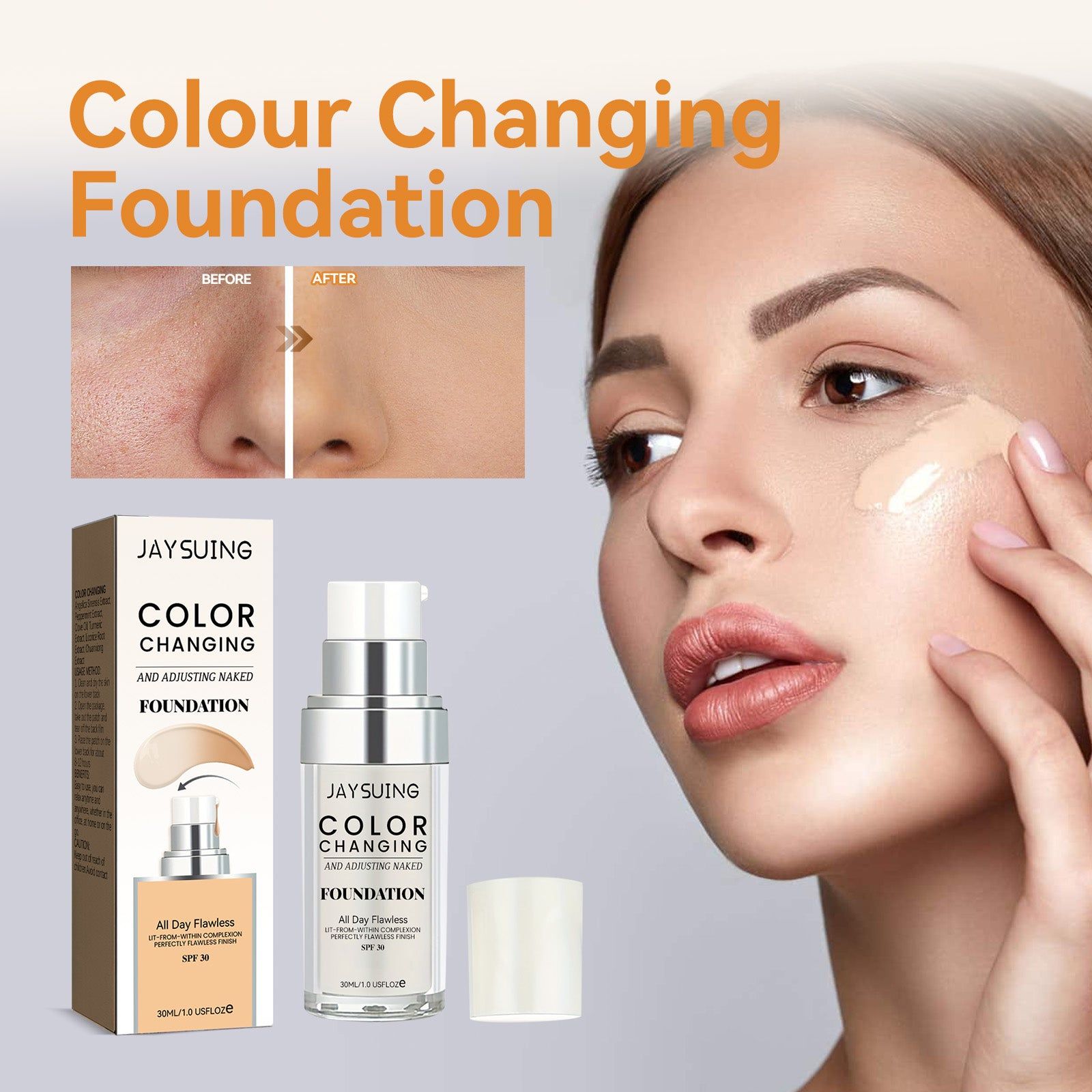 Concealer for Invisible Pores, Oil Control Foundation, Blemish Cover, Long-Lasting ,30ml