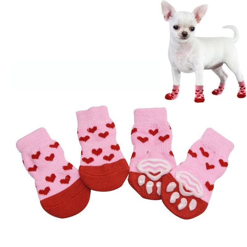 4pcs Cat Socks Dog Anti Slip Foot Cover Pet Anti Scratch Cartoon Knitted Shoes Pet Supplies