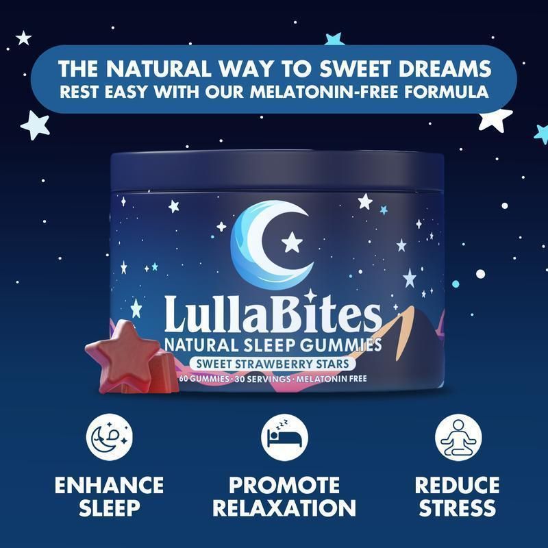 LullaBites Natural Sleep Gummies - Strawberry Flavor, 60 Count, Melatonin-Free Sleep Support