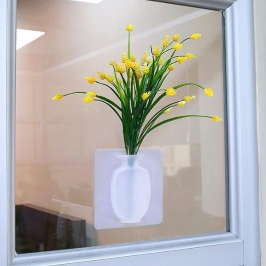 2pcs Silicone Sticky Vase Magic Flower Plant Container Office Home Wall Decoration