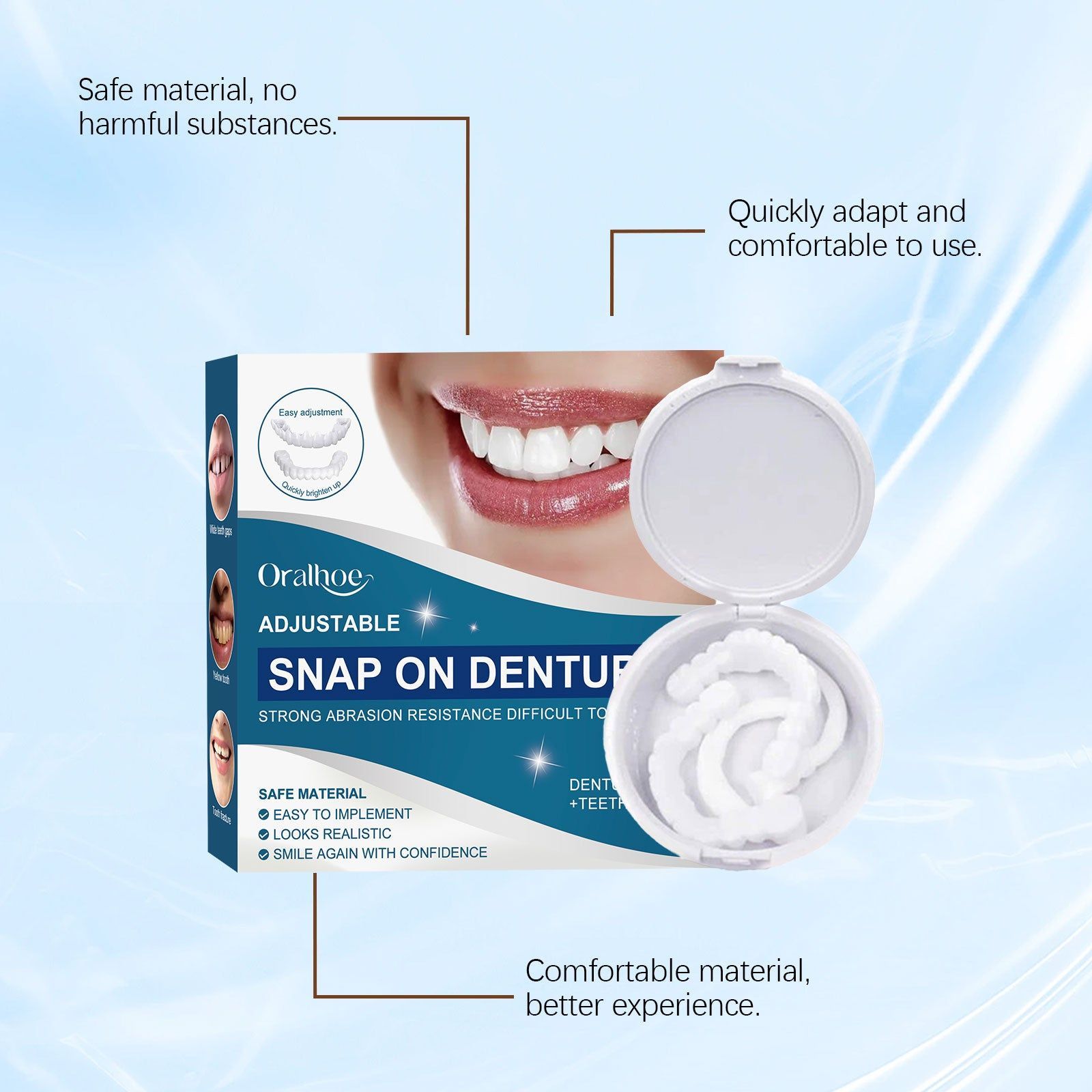 Adjustable Snap-On Denture, Natural Fit, Instant Smile Enhancement, Comfortable Materials ,1set