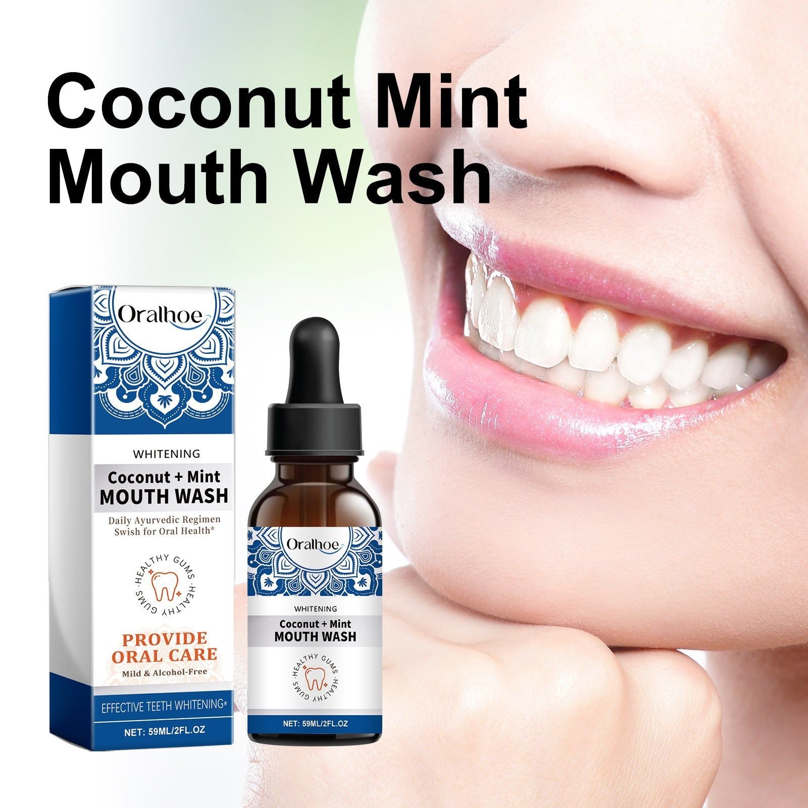 Coconut Mint Oral Odor Treatment Spray, Fresh Breath, Teeth Whitening, Plaque Removal ,59ml
