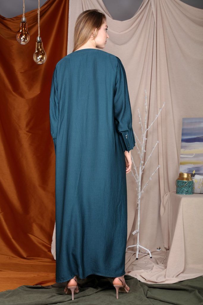 MOiSTREET Teal Pleated Sleeves Abaya