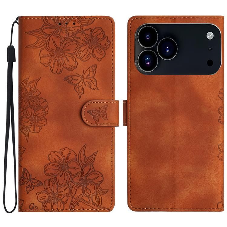 For iPhone 18 Pro Max / iPhone 17 Pro Max Cherry Blossom Butterfly Skin Feel Embossed PU Phone Case