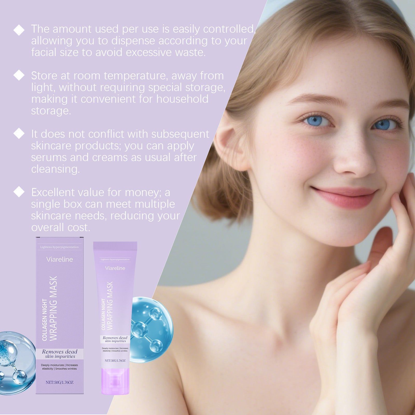 Collagen Peel-Off Mask, Hydrating Moisture, Skin Elasticity, Clear & Smooth ,50g