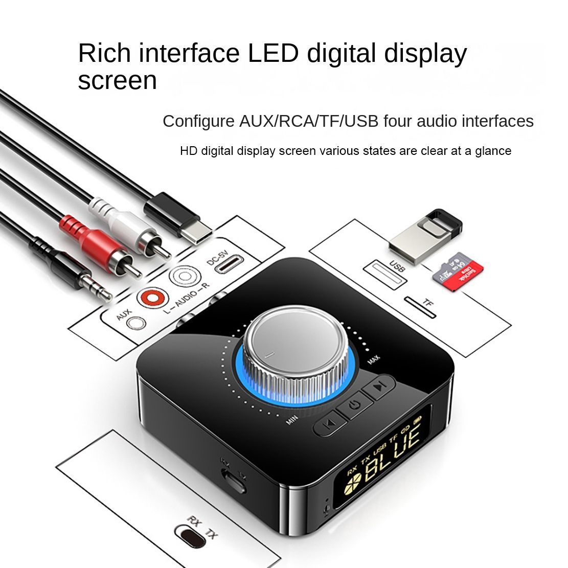 Bluetooth Receiver Transmitter 2 In 1 Wireless Audio Adapter With Digital Display
