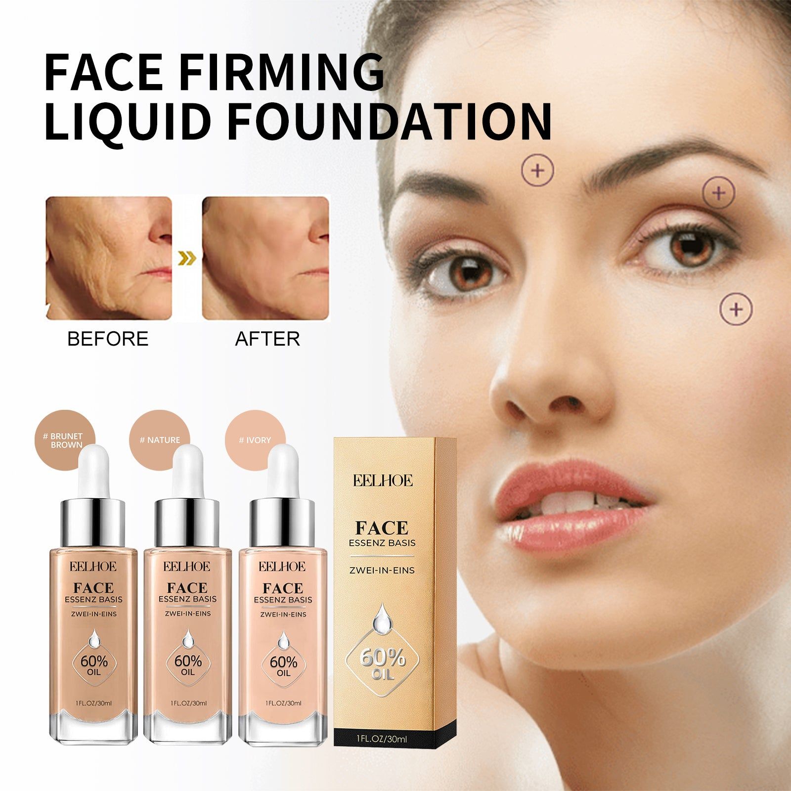 Anti-Wrinkle Face Foundation, Hydrating, Long-Lasting, Natural Concealer ,30ml