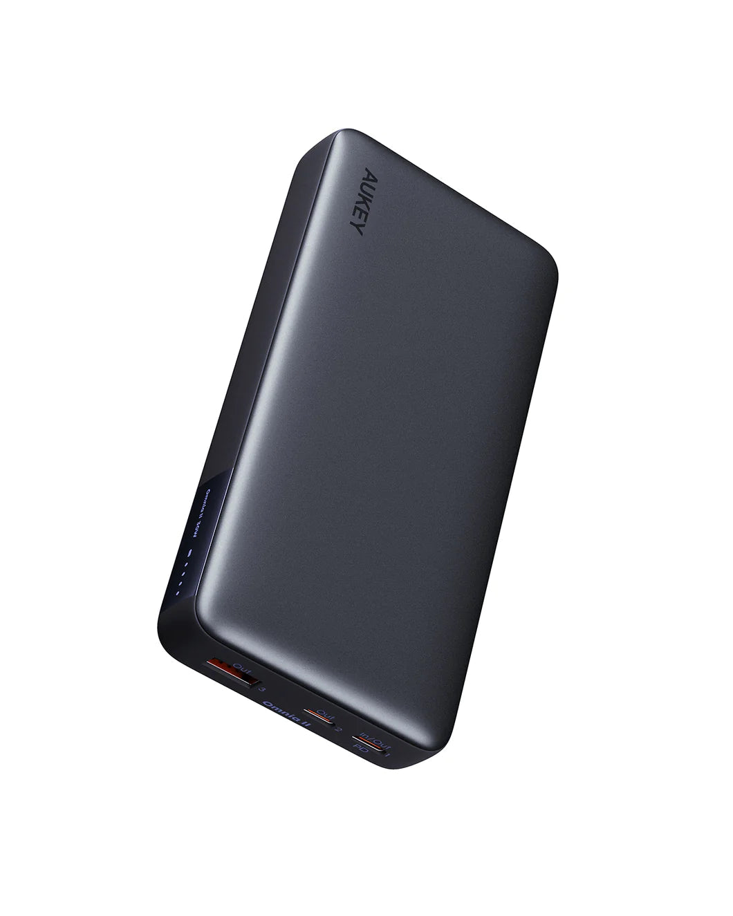 شاحن محمول Aukey PB-Y42 20000mAh 30W PD مزود بمنفذين USB C ومنفذ USB A - رمادي