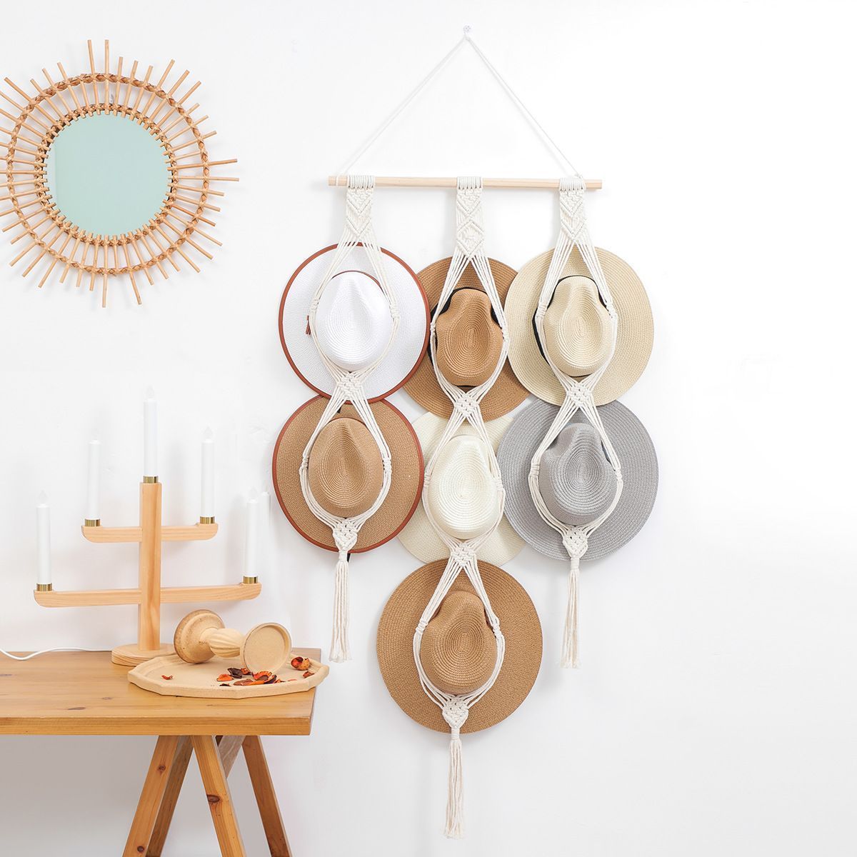 Hat Organizer Macrame Hat Hanger Handmade Cotton Rope Woven Hat Hangers