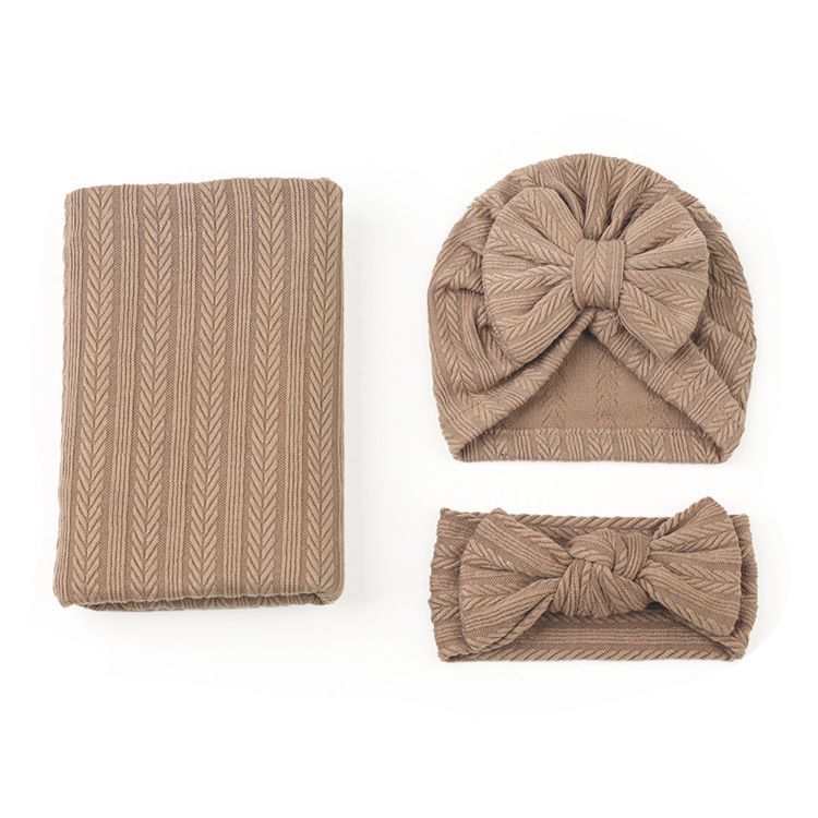 3pcs Newborn Baby Wrap Blanket Headbandand Hat Bowknot Receiving Blankets