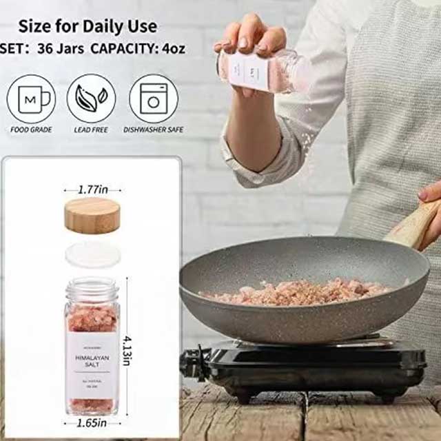 12 PCS Glass Spice Jars with Wooden Lids - Airtight, Elegant Storage Containers for Spices & Herbs