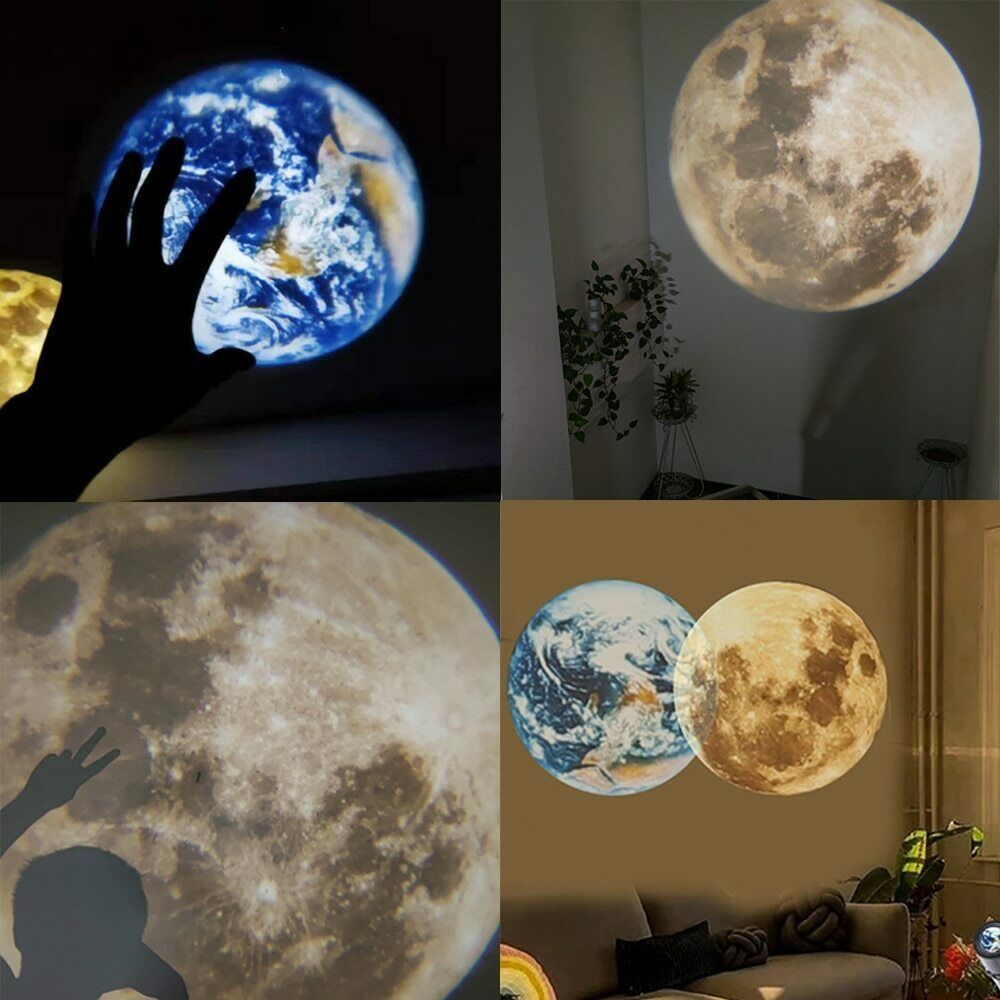 Moon Earth Projection LED Lamp Rotatable USB Background Night Light Bedroom Decoration