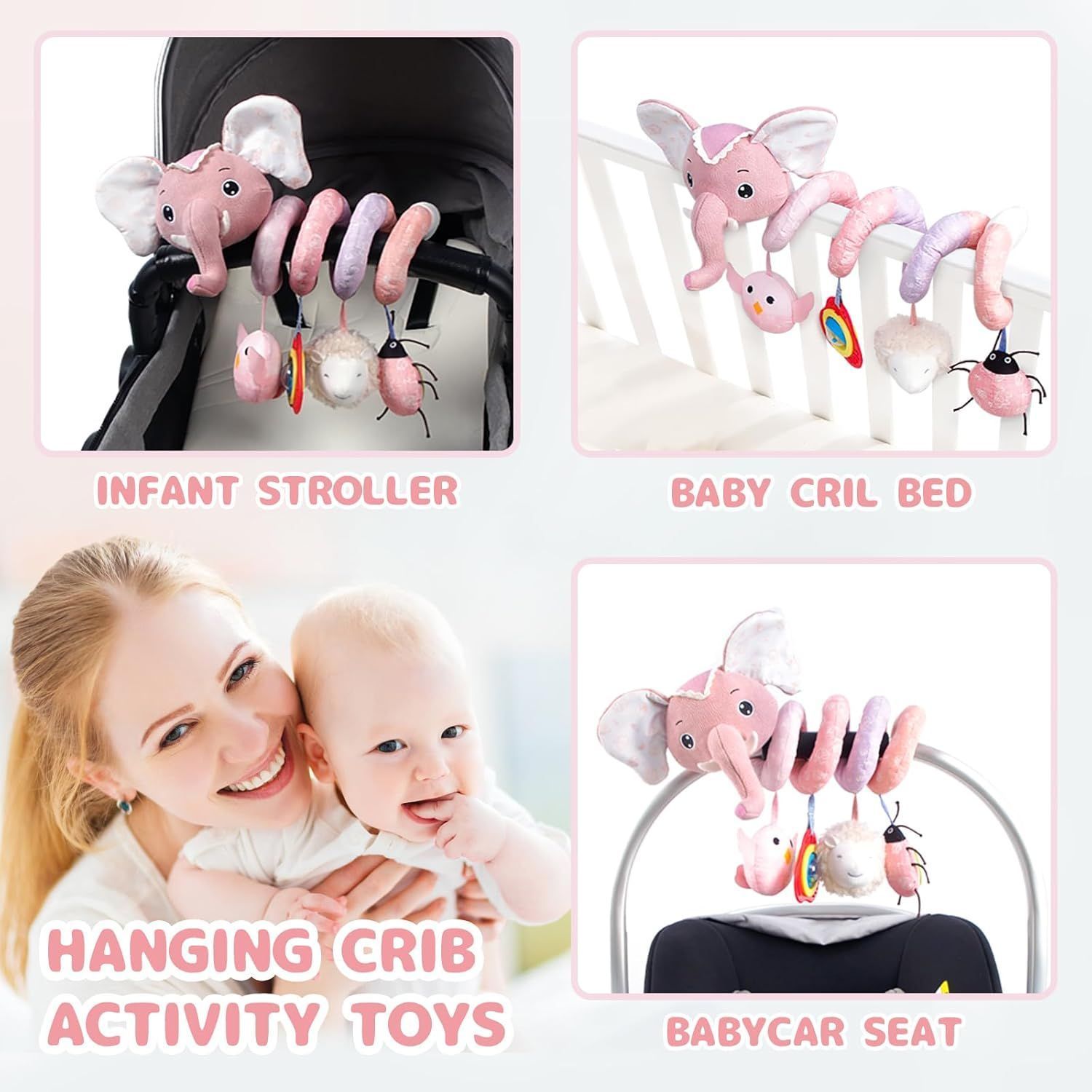 Newborn Car Seat Toys Stroller Toys Infant Activity Spiral Plush Toys for Babyies 0-12 Months