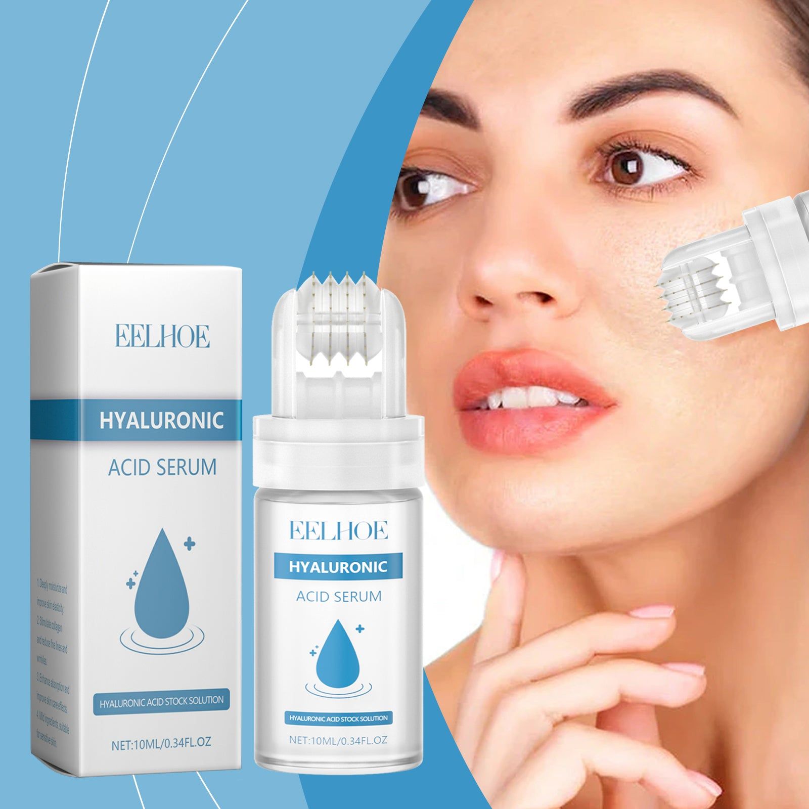 Hydrating Hyaluronic Acid Roller Serum for Moisturizing and Firming Skin, Collagen Boost ,10ml/box
