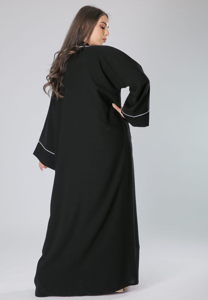MOiSTREET Black Phua Abaya with with White Piping