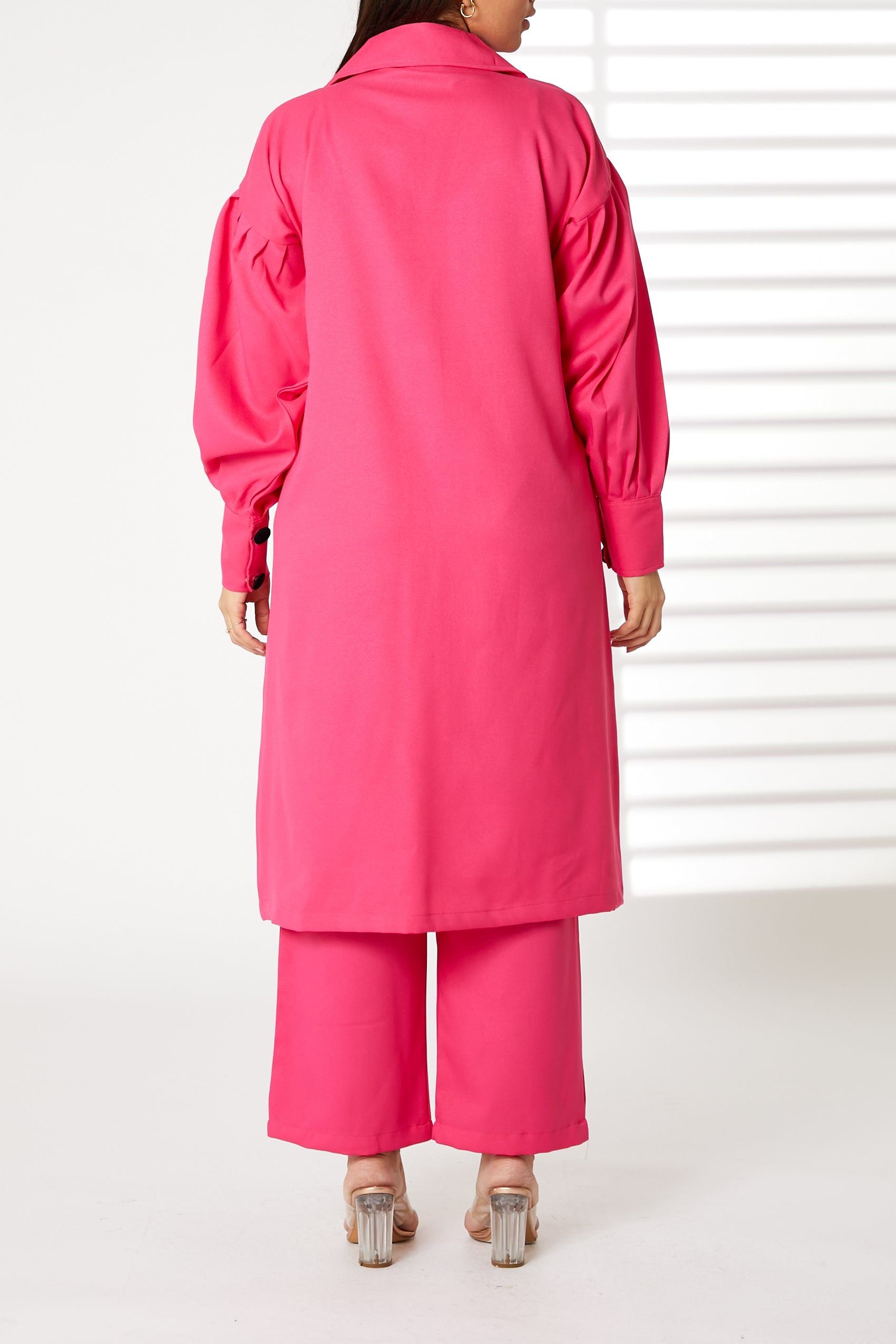 MOiSTREET Pink Mid Length Barbie Crepe Trench Coat Set