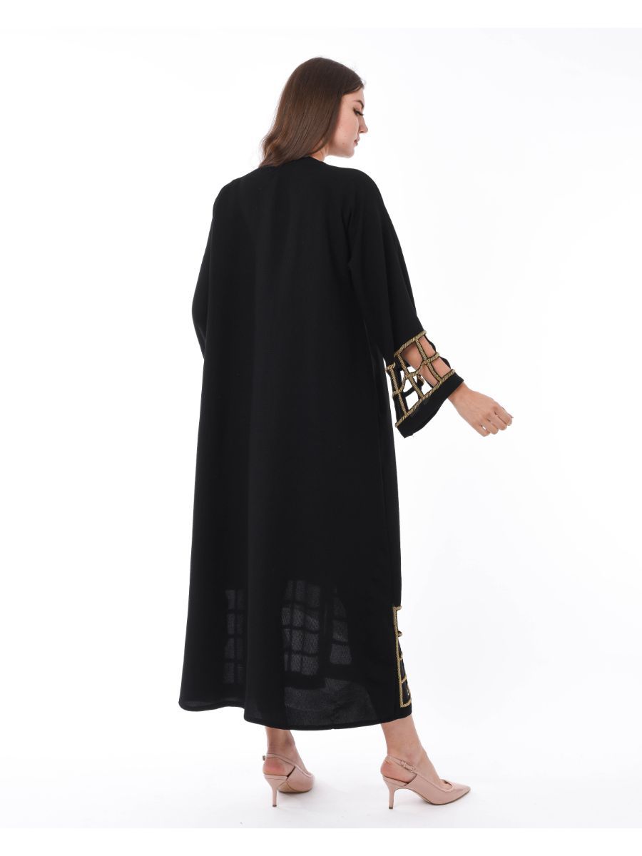MOiSTREET Black Exotic Laser Cut Abaya with Hand Embroidery
