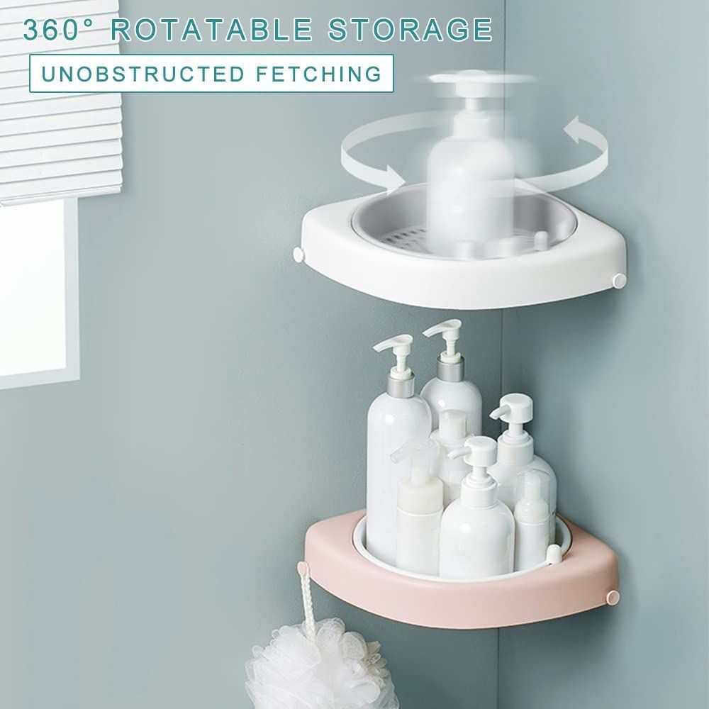 Corner Shower Caddy Rotating Bathroom Storage Shelf Wall Mounted Triangular Rack