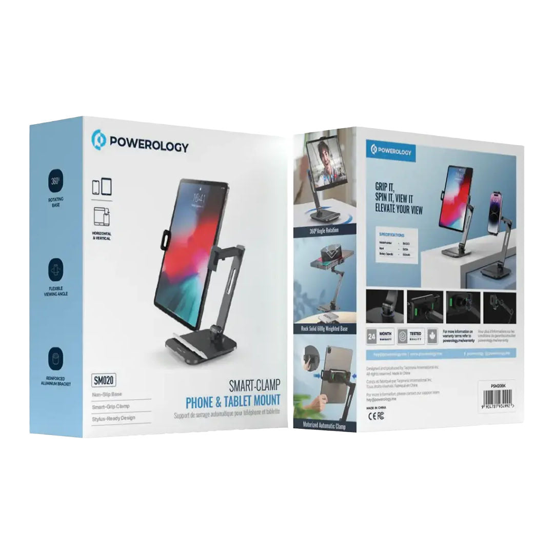 Powerology Smart-Clamp Phone & Tablet Mount, Black
