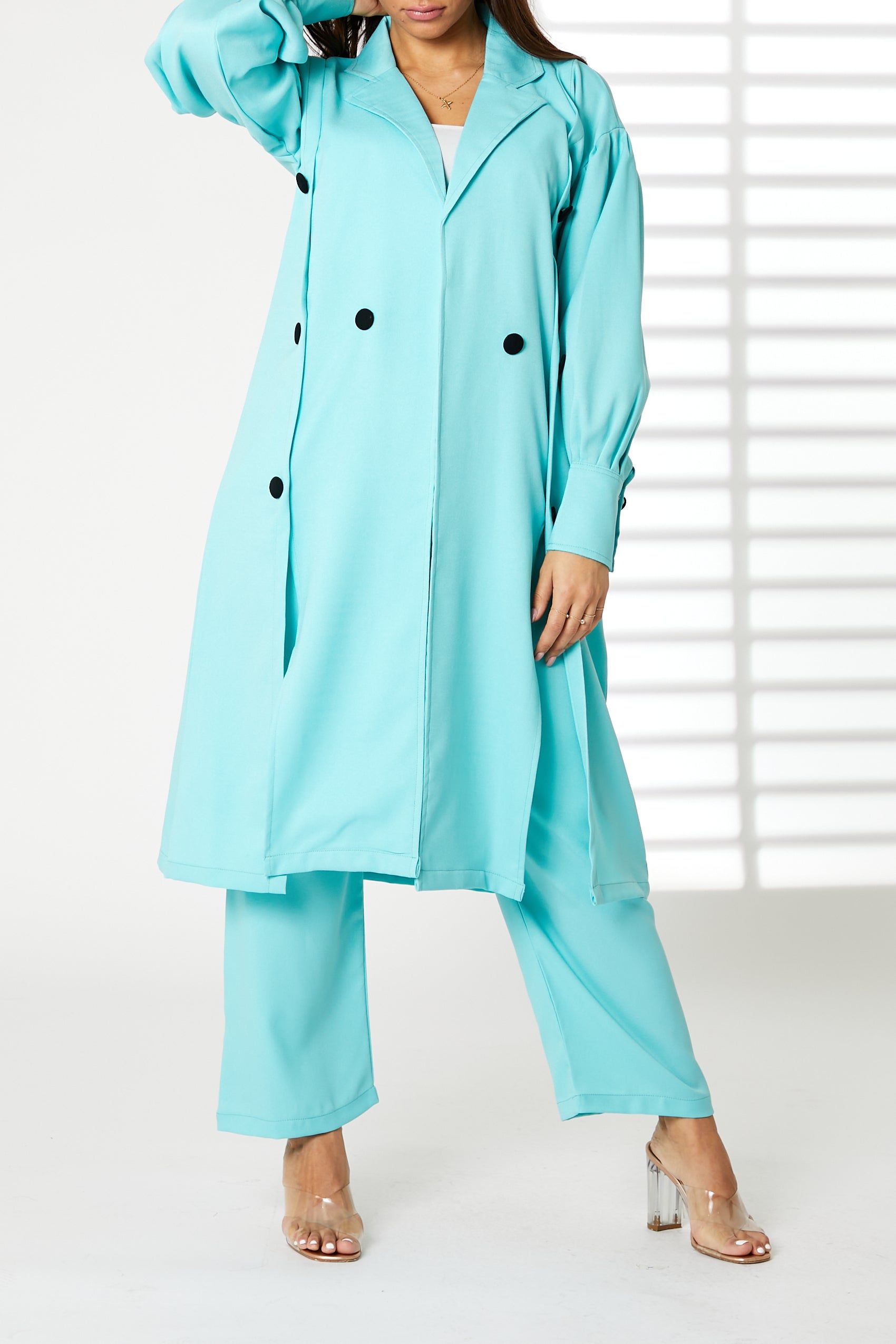 MOiSTREET Blue Mid Length Barbie Crepe Trench Coat Set