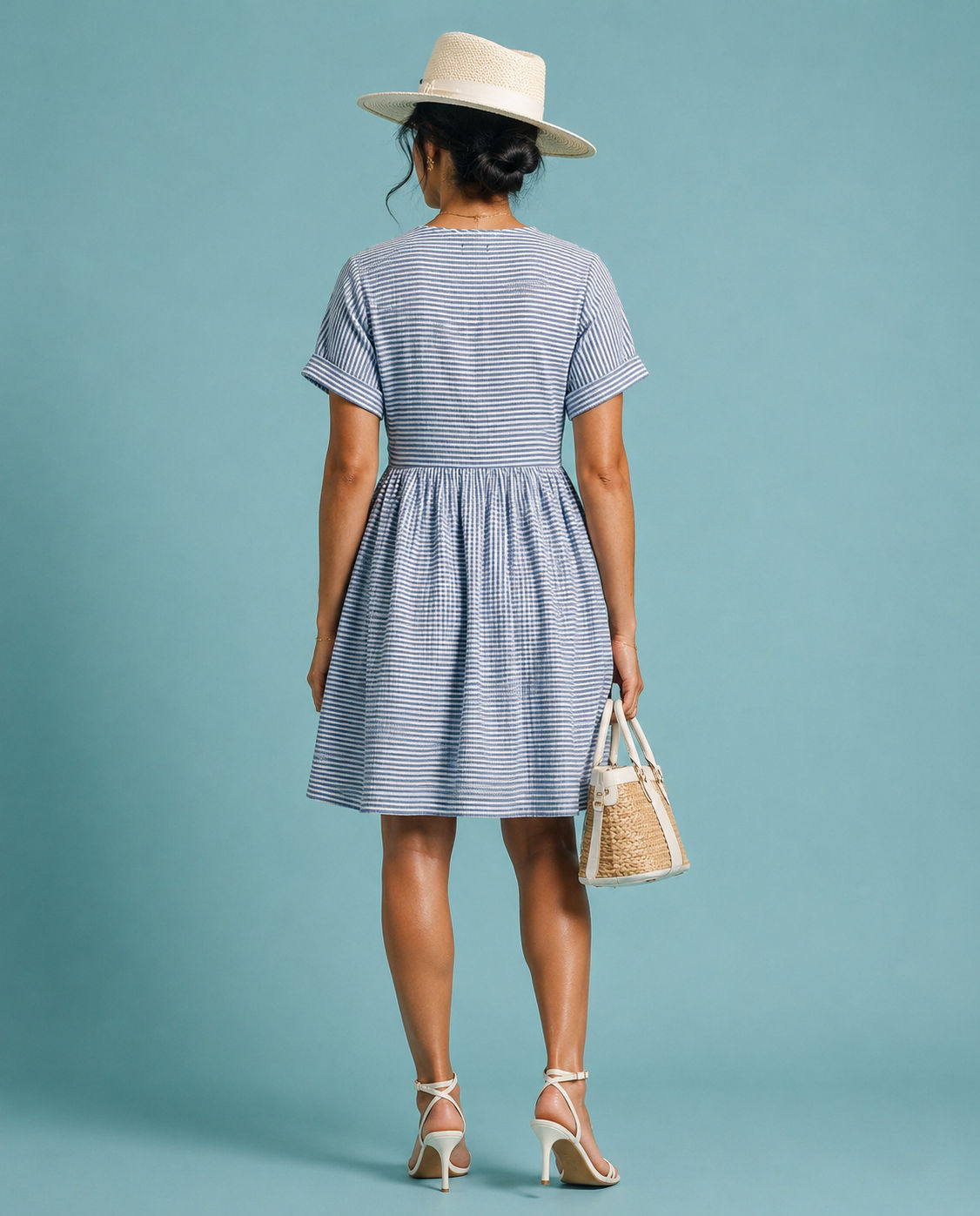 Urban Outfitters Striped Seersucker V-Neck Wrap Mini Dress