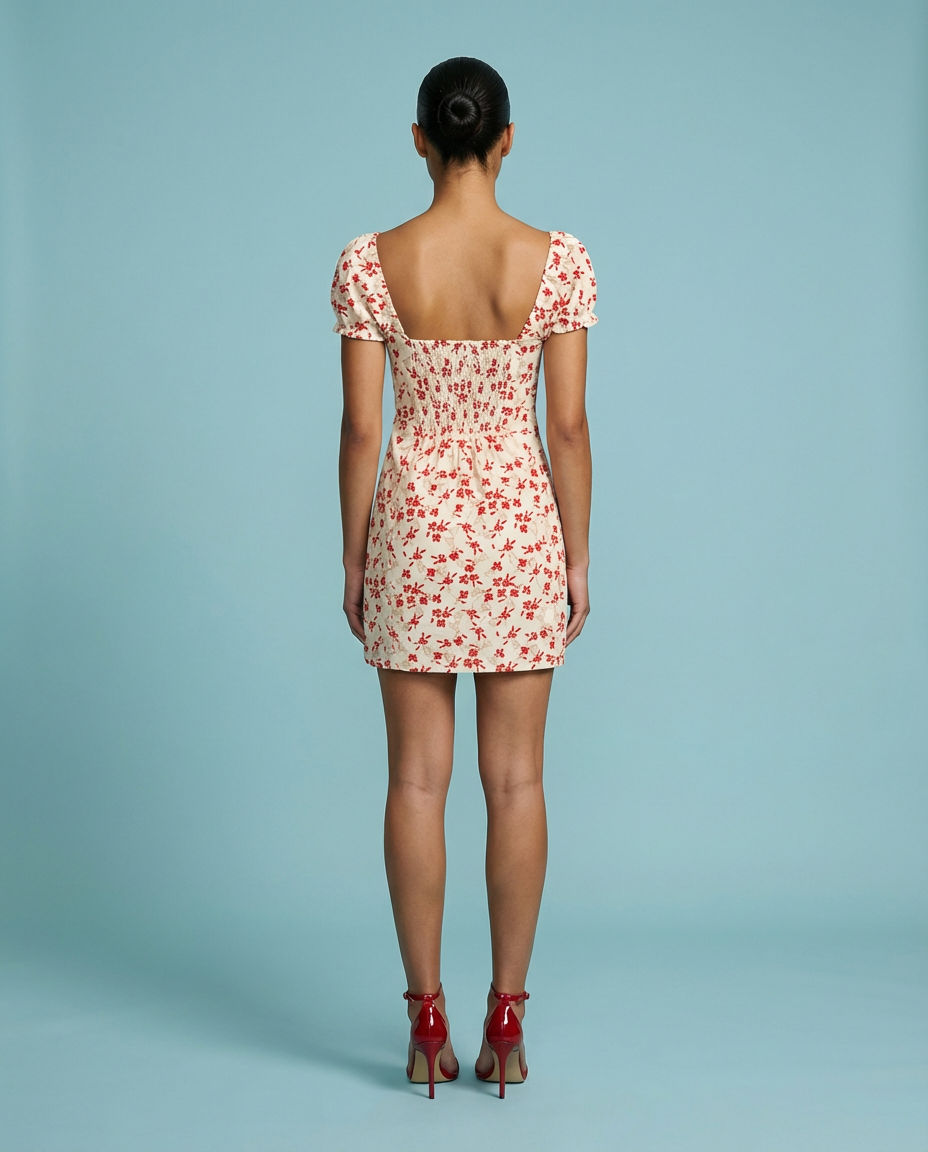 Urban Outfitters Urban Outfitters Cherry Print Puff Sleeve Front-Zip Mini Dress