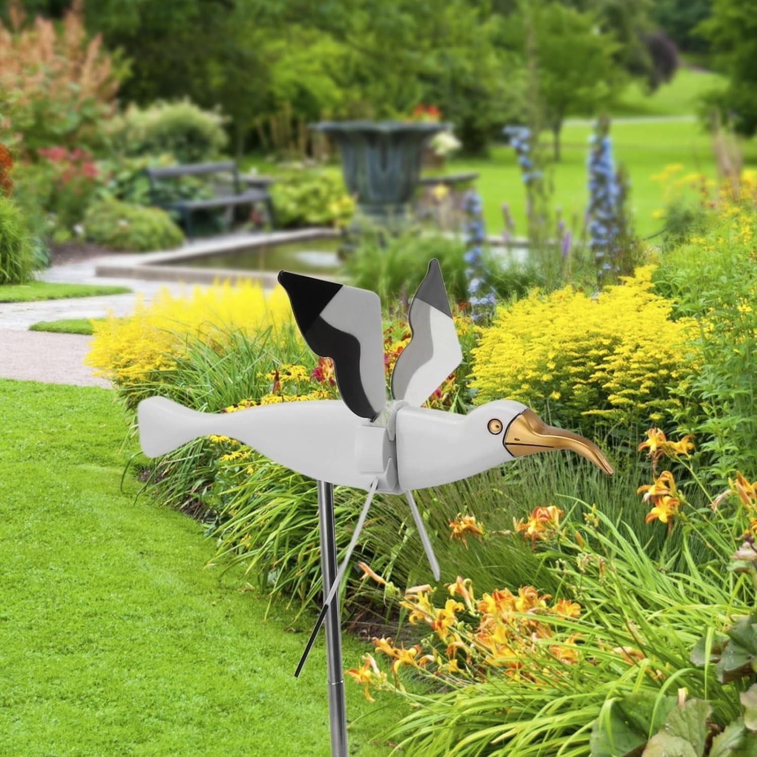 Outdoor Windmill Bird Wind Spinner Flying Seagull Windmill Garden Lawn Ornament