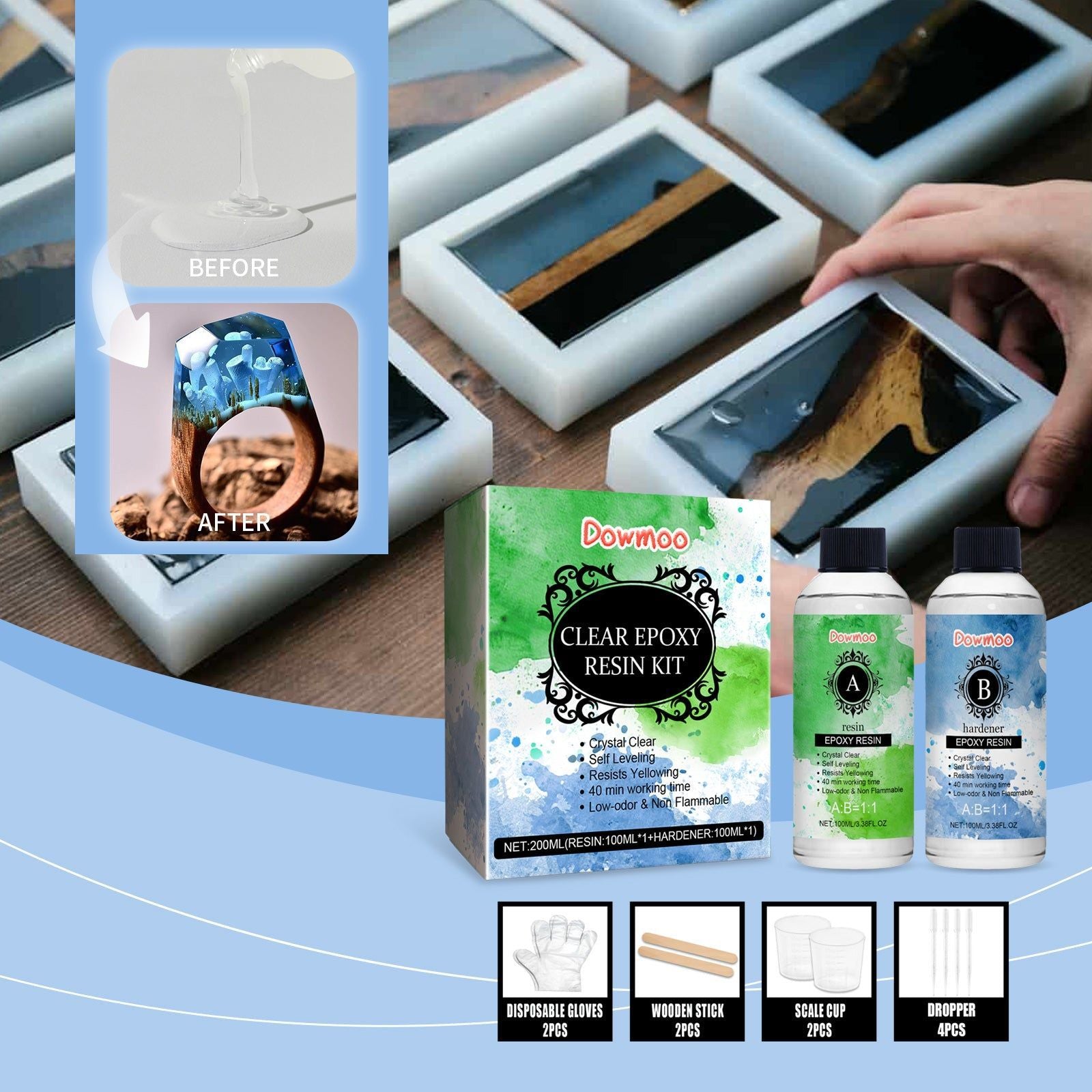 Clear Epoxy Resin Kit, High Transparency, Yellowing Resistance, DIY Art, Resin Adhesive ,1set
