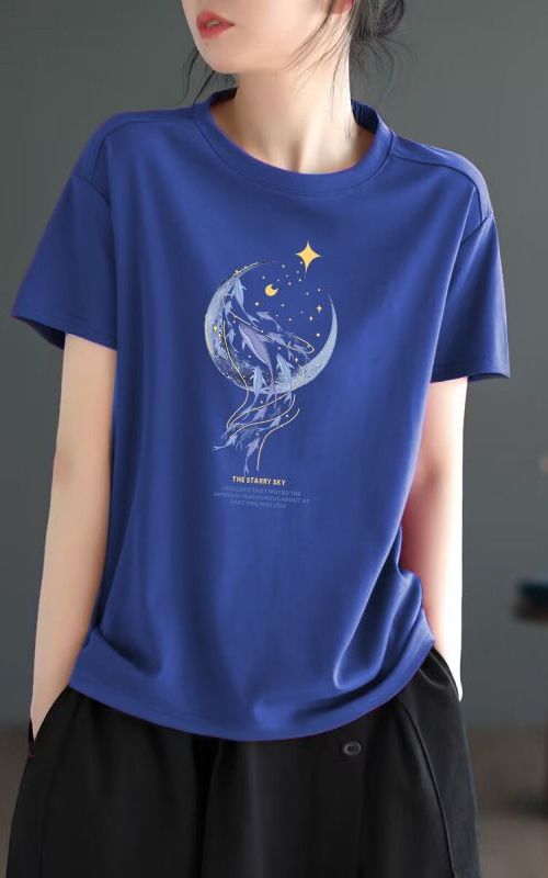 Plus Size Loose Short Sleeve Cotton T Shirt For Women