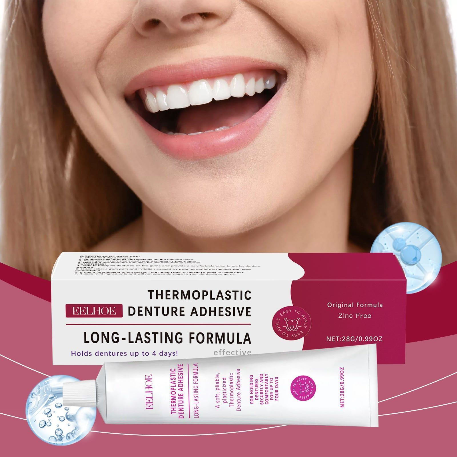 Denture Adhesive, Strong Fix, Comfortable Fit, Easy to Use, Exit Cavity Nursing ,28g