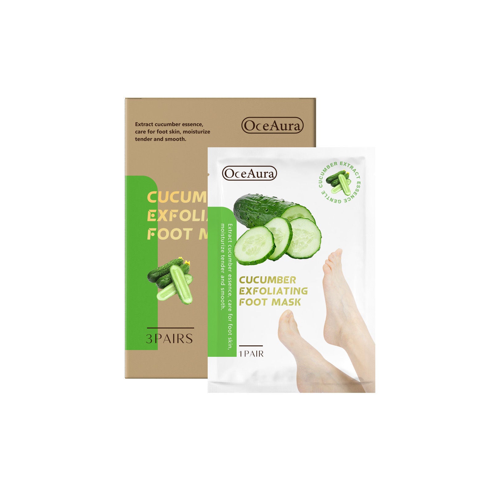 Cucumber Foot Mask, Hydrating Foot Care, Exfoliating Moisturizer, Soft Feet ,3pcs