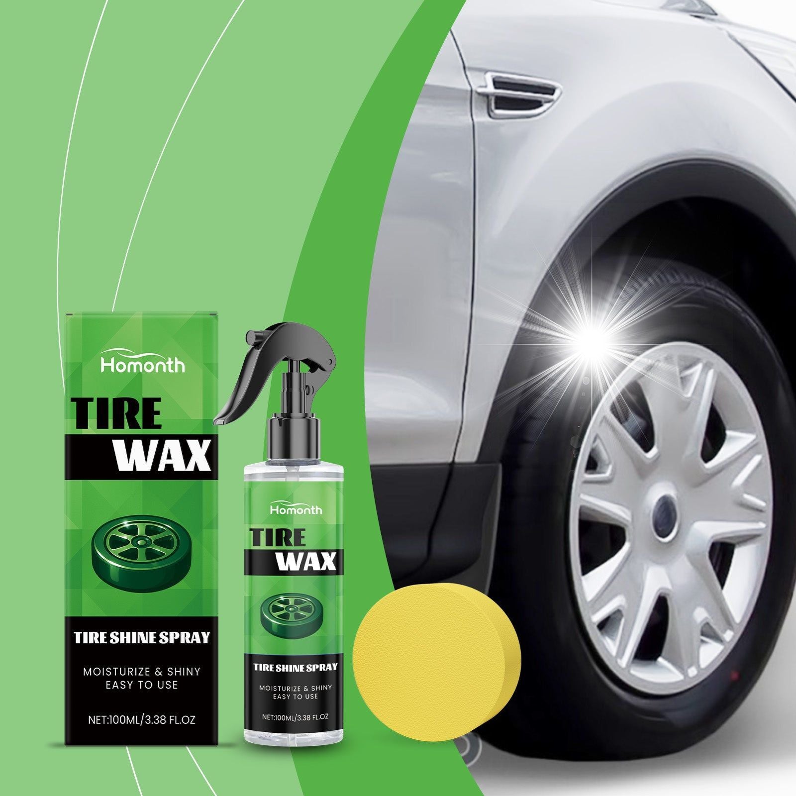 Tire Care Agent, Car Tire Shine Spray, Decontamination, Dust-Proofing, Blackening, Car Maintenance ,1set