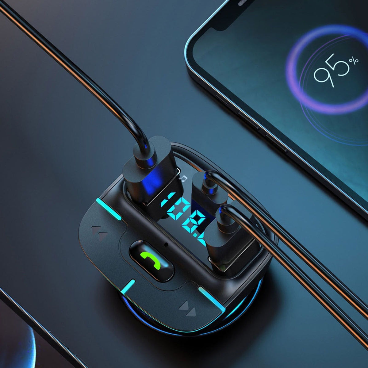 Car Mp3 Player Bluetooth 5.3 FM Modulator USB Charging Light Receiver Car Charger