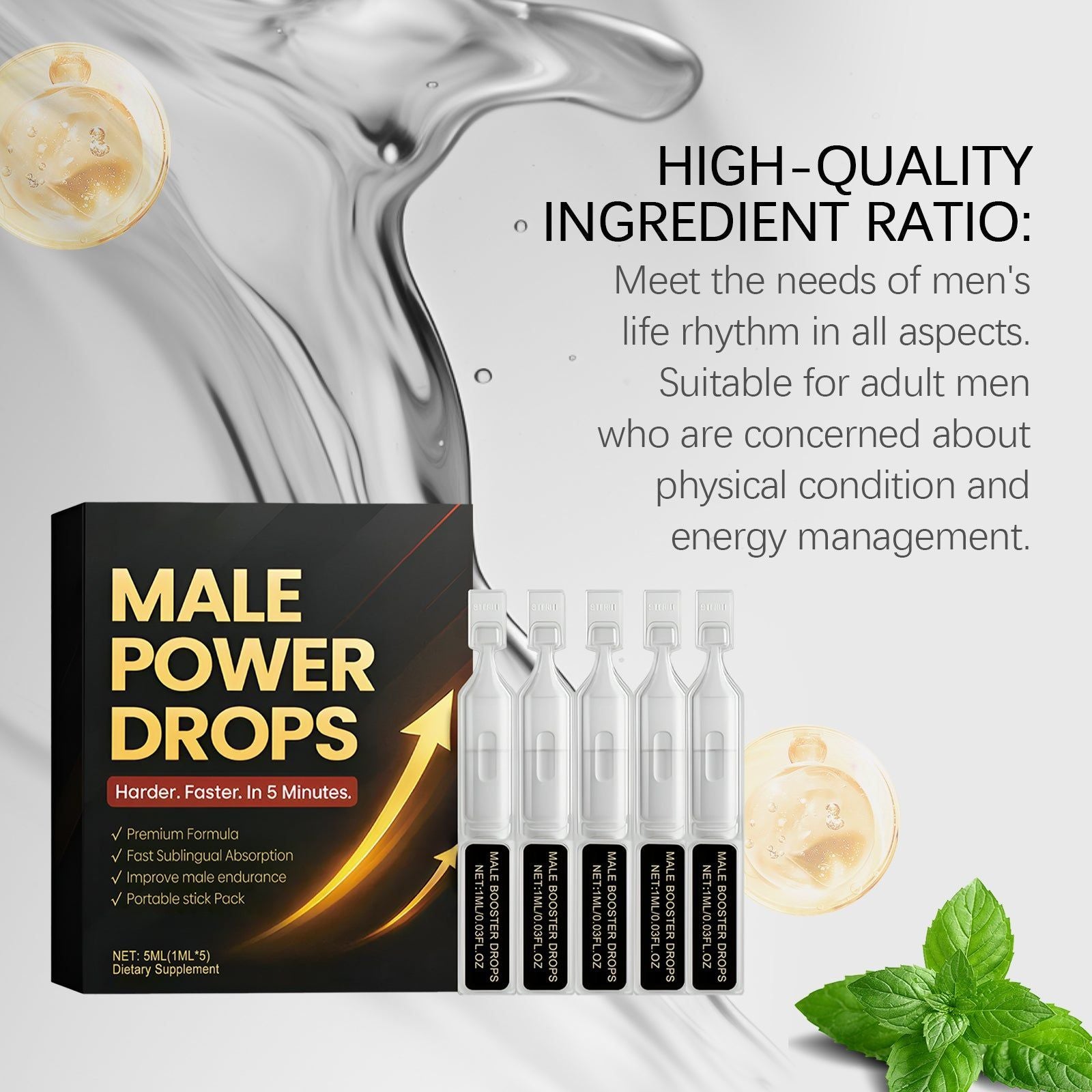 Boost Vitality with Male Body Care Drops, Enhance Energy, Rebuild Strength ,1 set