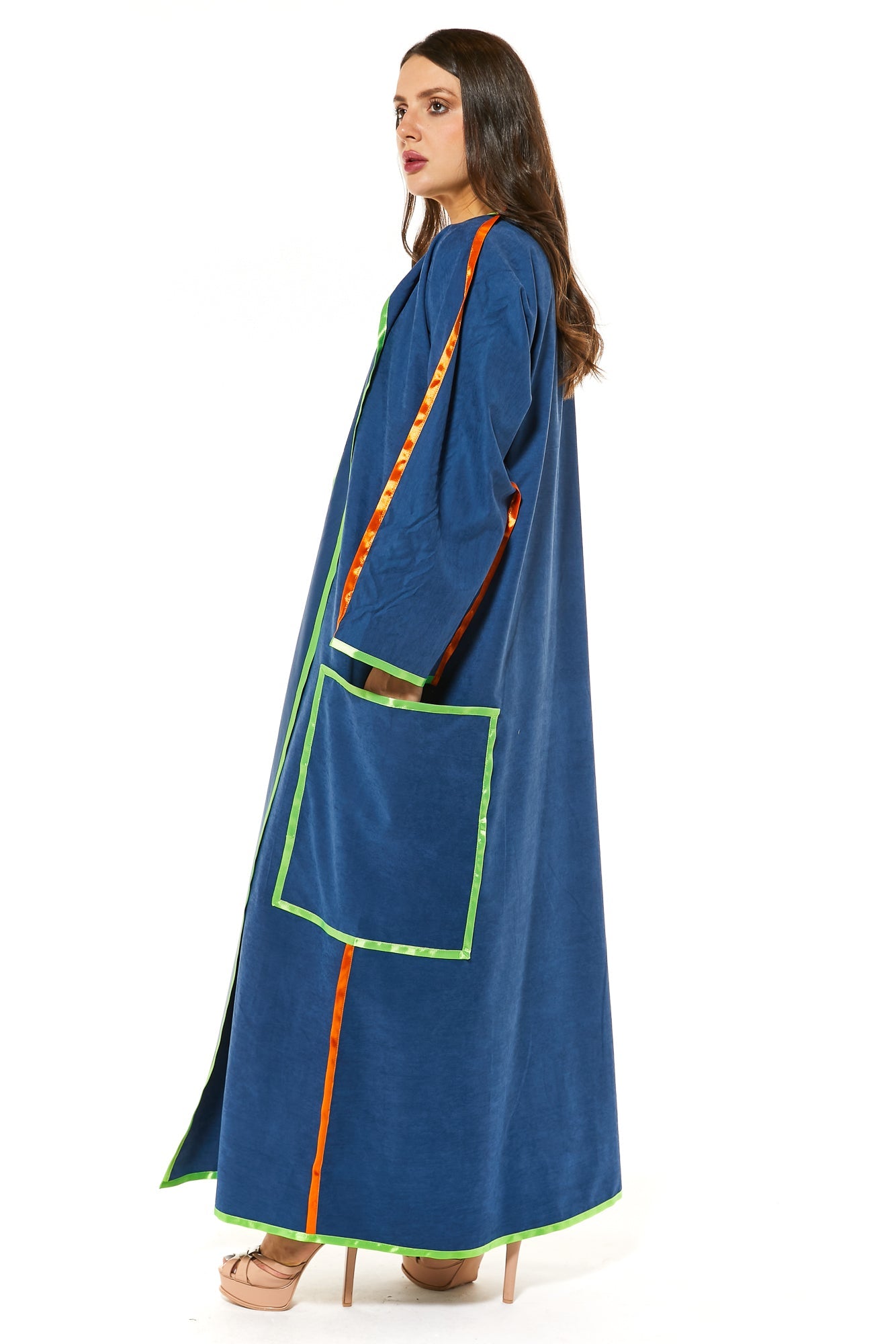 Blue Casual Abaya with Pipin detail
