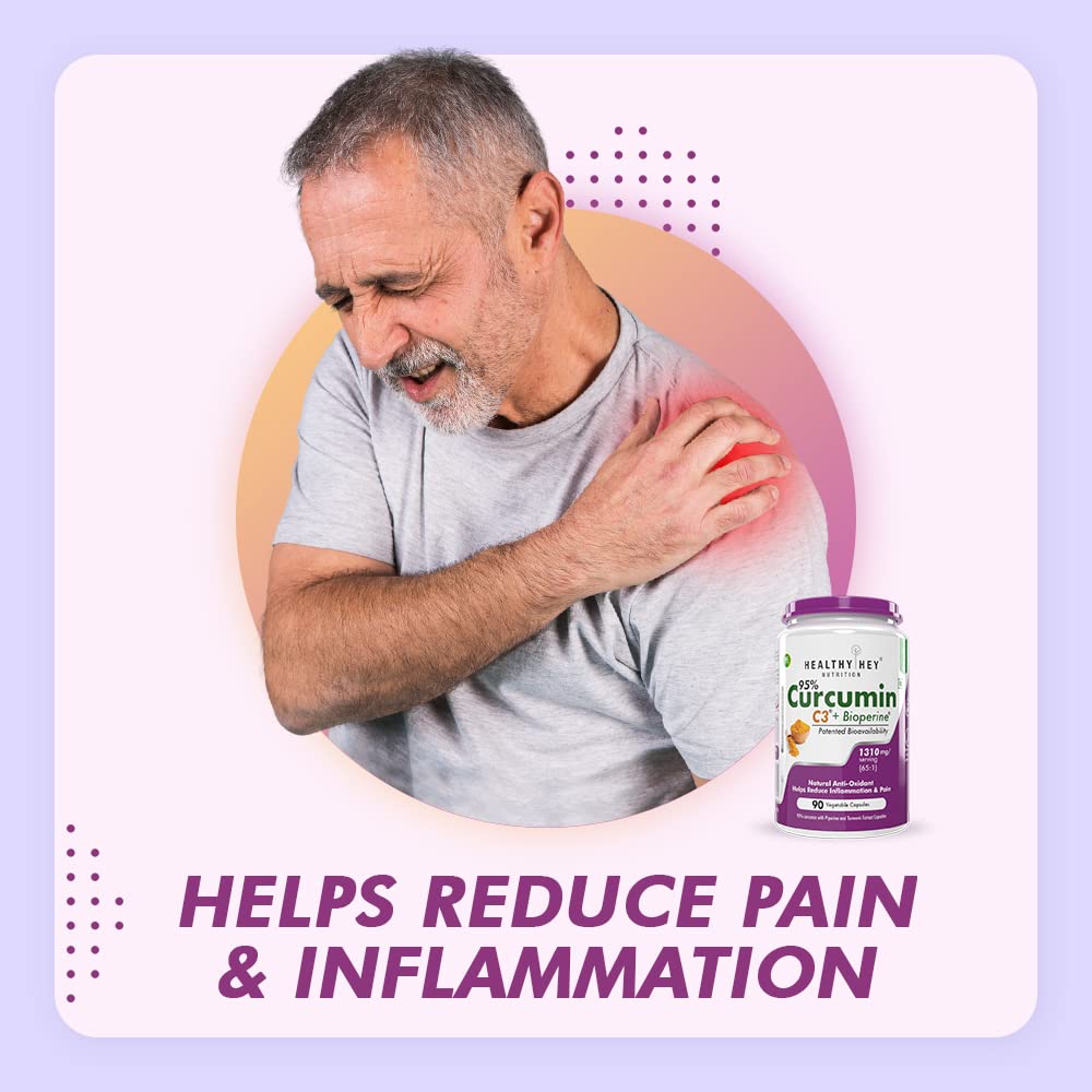 HealthyHeyCurcumin with Bioperine 1310mg (Ultra Pure) | Organic Turmeric, 90 Vegetable Capsules with Piperine