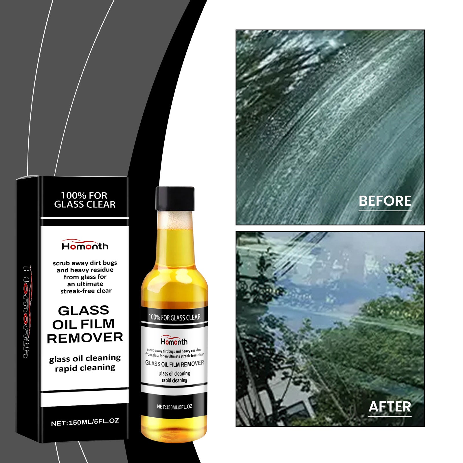 Car Oil Film Clean, Glass Cleaner, Stubborn Oil Remover, Easy to Use, No Odor ,150ml
