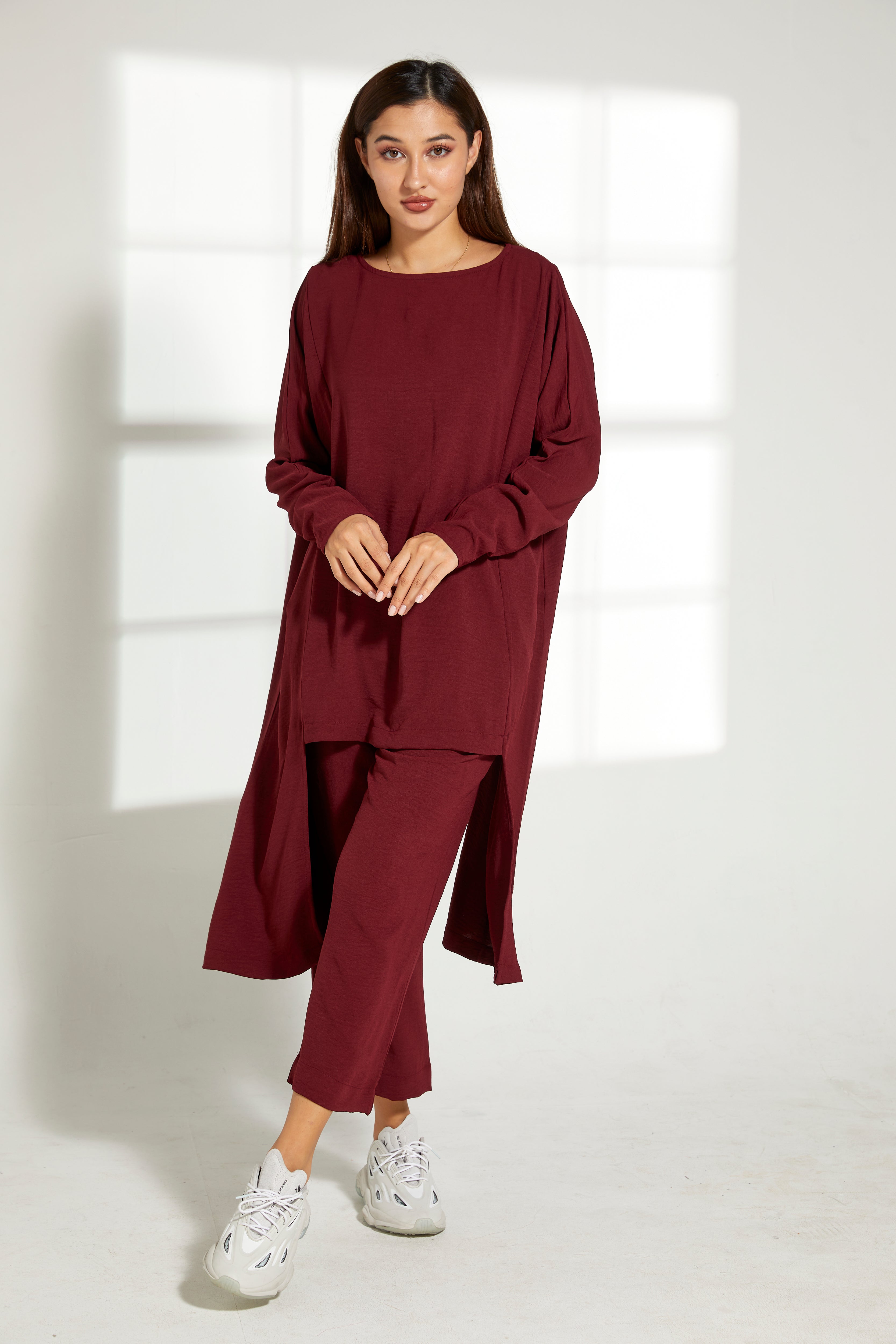 MOiSTREET Maroon CEY Fabric Top And Pants Set