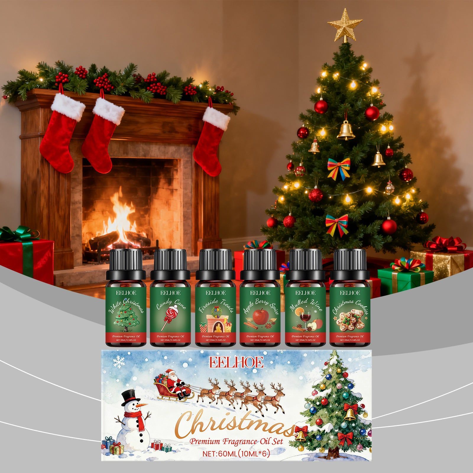 Christmas Essential Oil Set, Festive Fragrance for Home, Aromatherapy, Holiday Decor ,1 set