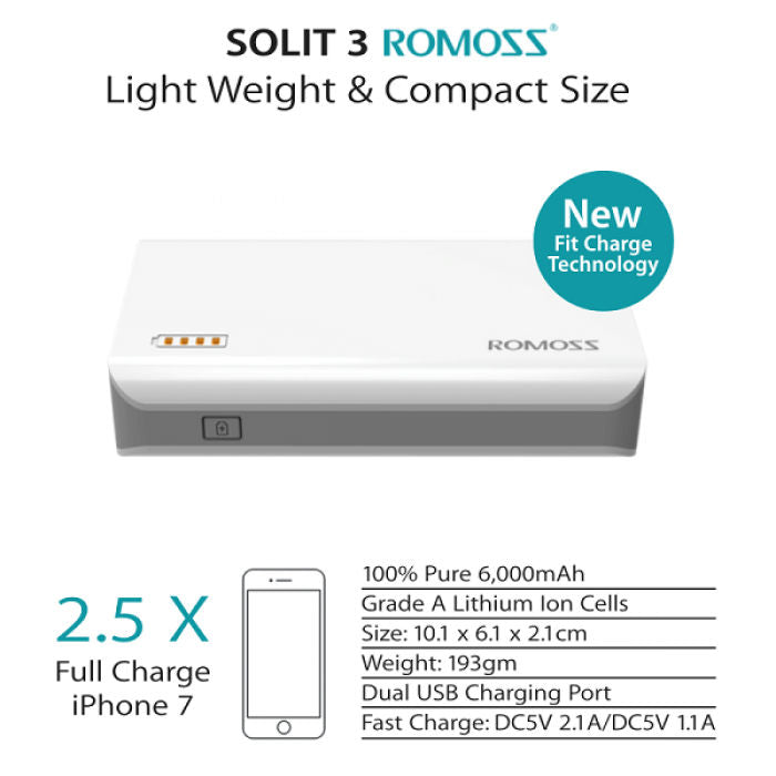 ROMOSS PH30-510-01 SOLIT3 POWER BANK 6000MAH  حزمة 1+1