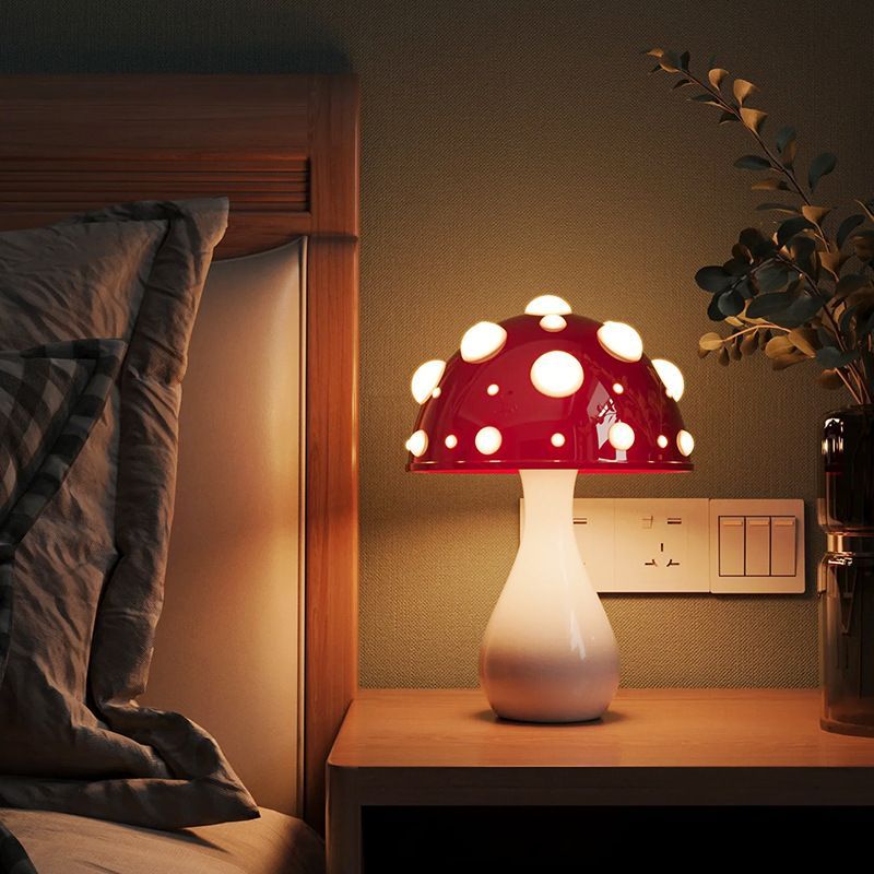 Red Mushroom USB Dimmable Bedside Table Lamp