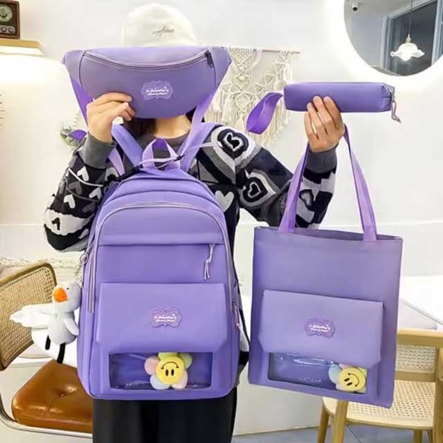 Large Capacity Four-Piece Set Schoolbag - Durable, Spacious Backpack for Kids & Students