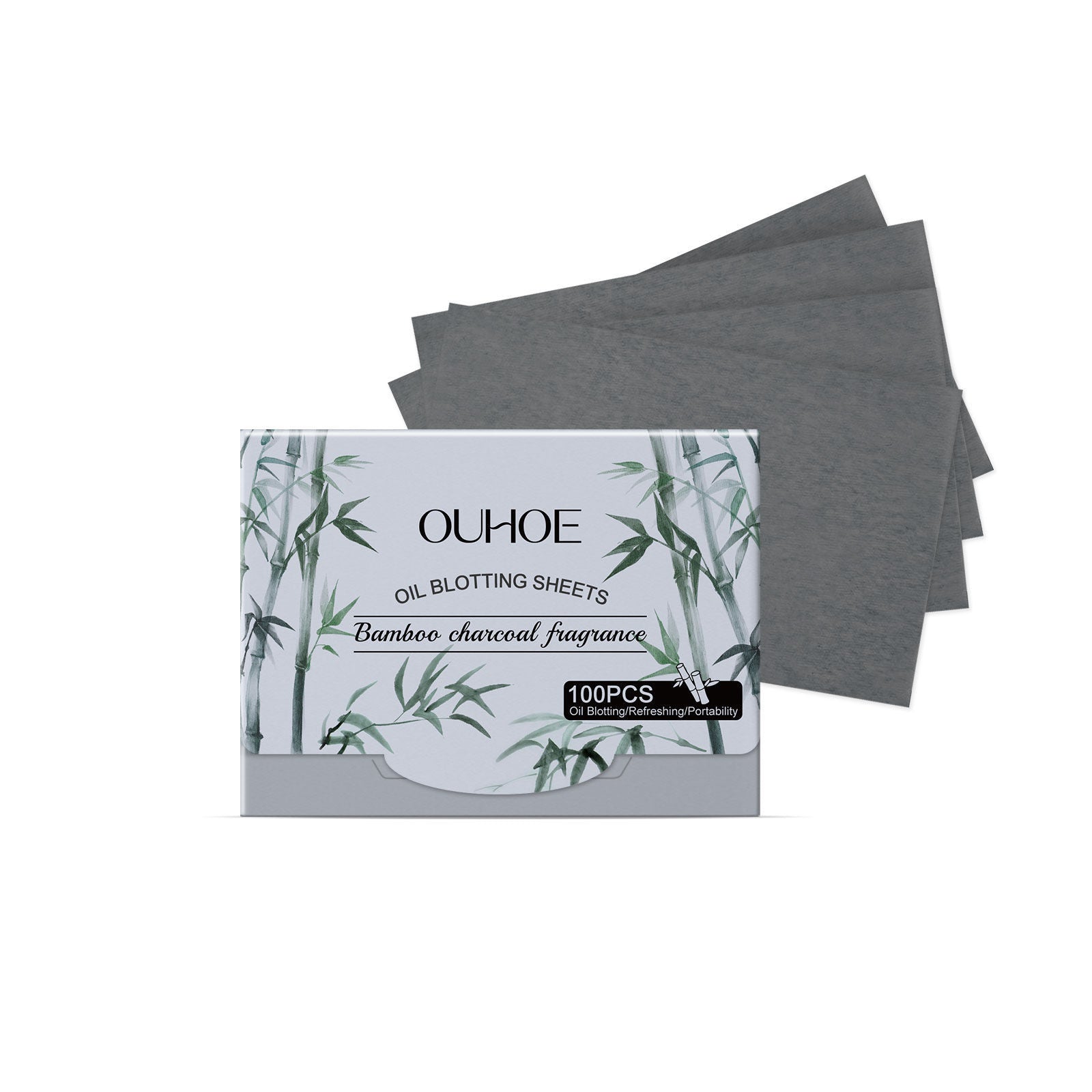 Bamboo Charcoal Oil Blotting Paper, Facial Care, Oil Control, Refreshing, Portable ,100pcs