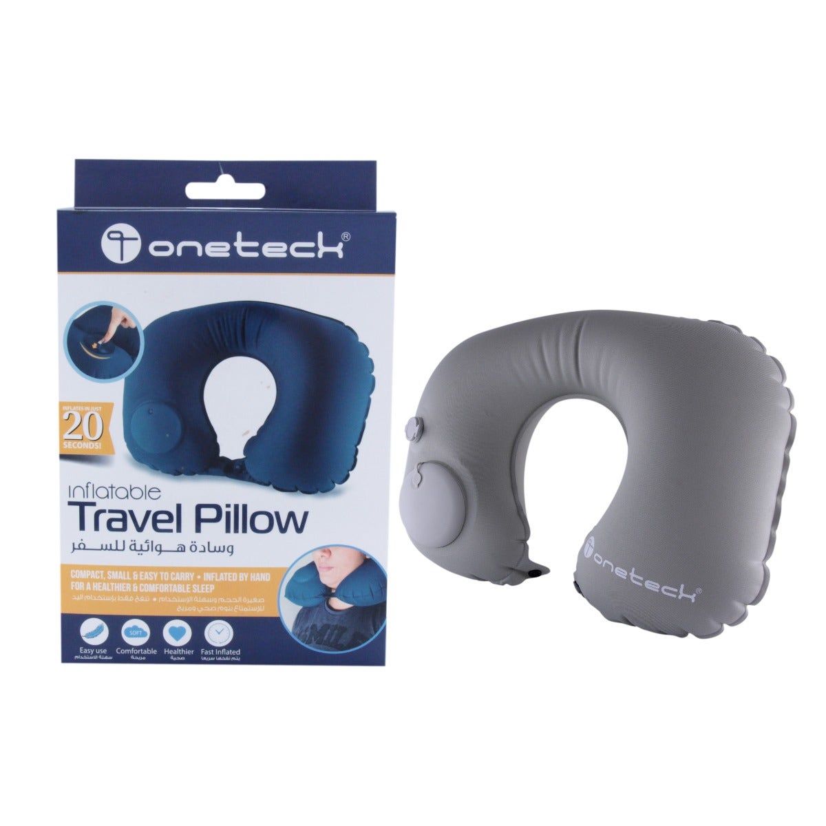 Onetech Travel Pillow, Blue/Grey