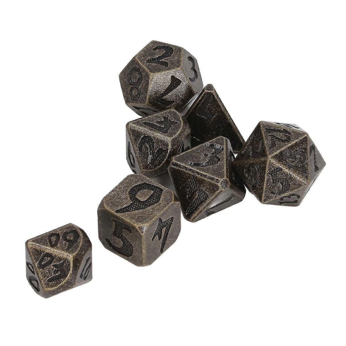 7pcs Polyhedral Dice Clear Numbers Hand Polished Portable Metal Dice Game Dice For Party Board Game