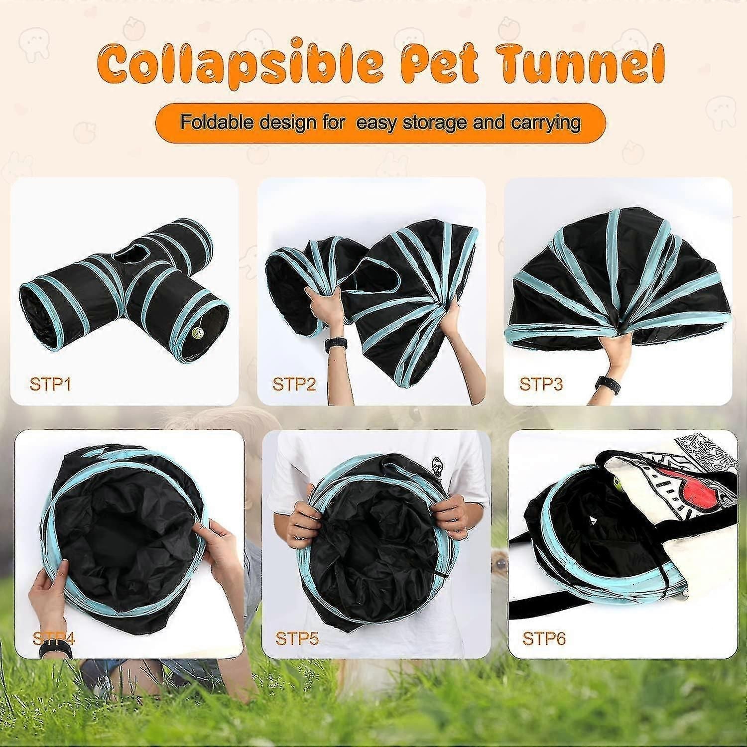 Bunny Tunnels Tubes Collapsible 3 Way Bunny Hideout Small Animal Activity Tunnel Toys For Dwarf Rabbits Bunny Guinea Pigs Kitty Blue -