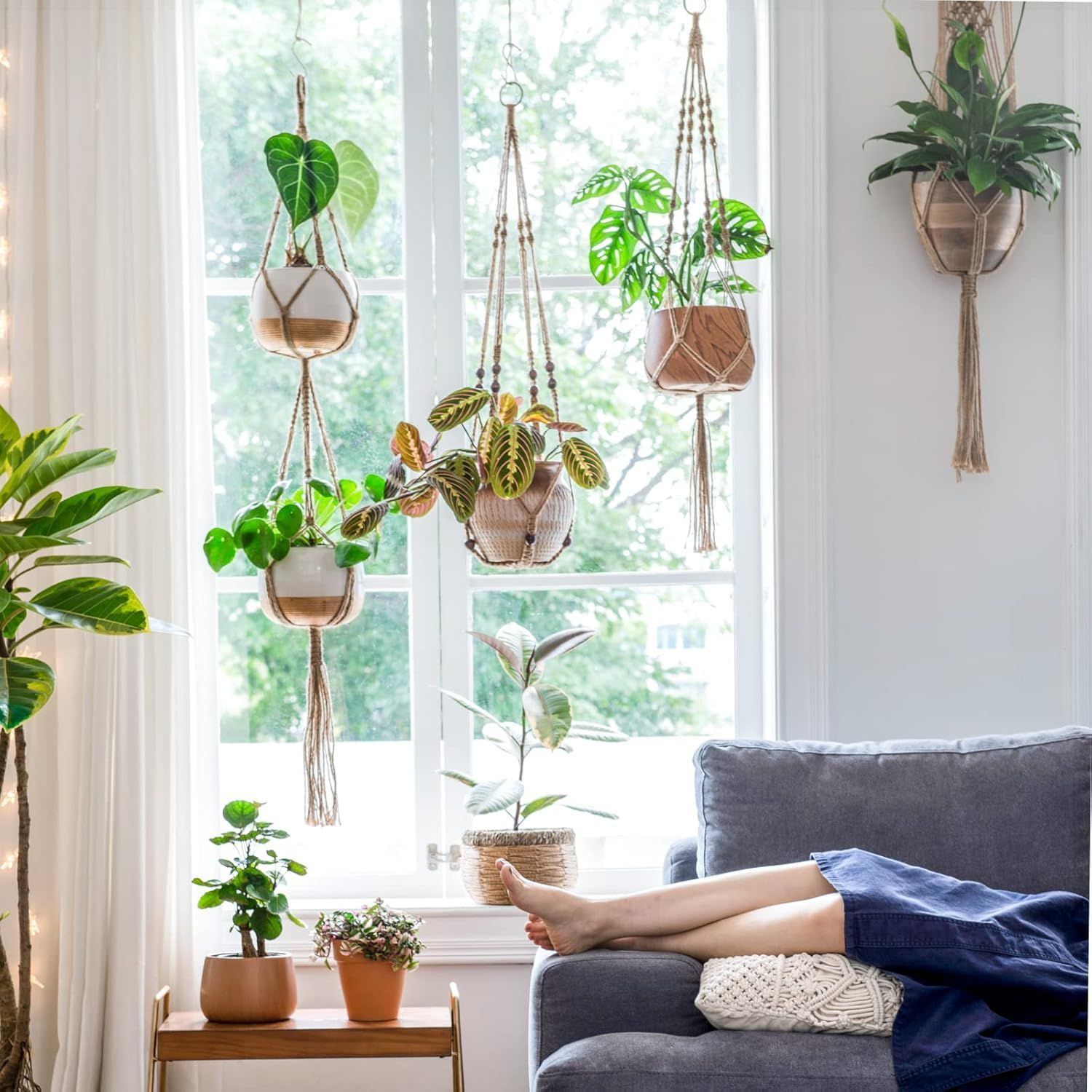 4pcs Macrame Plant Hangers Indoor Outdoor Hanging Planter Basket Flower Pot Holder