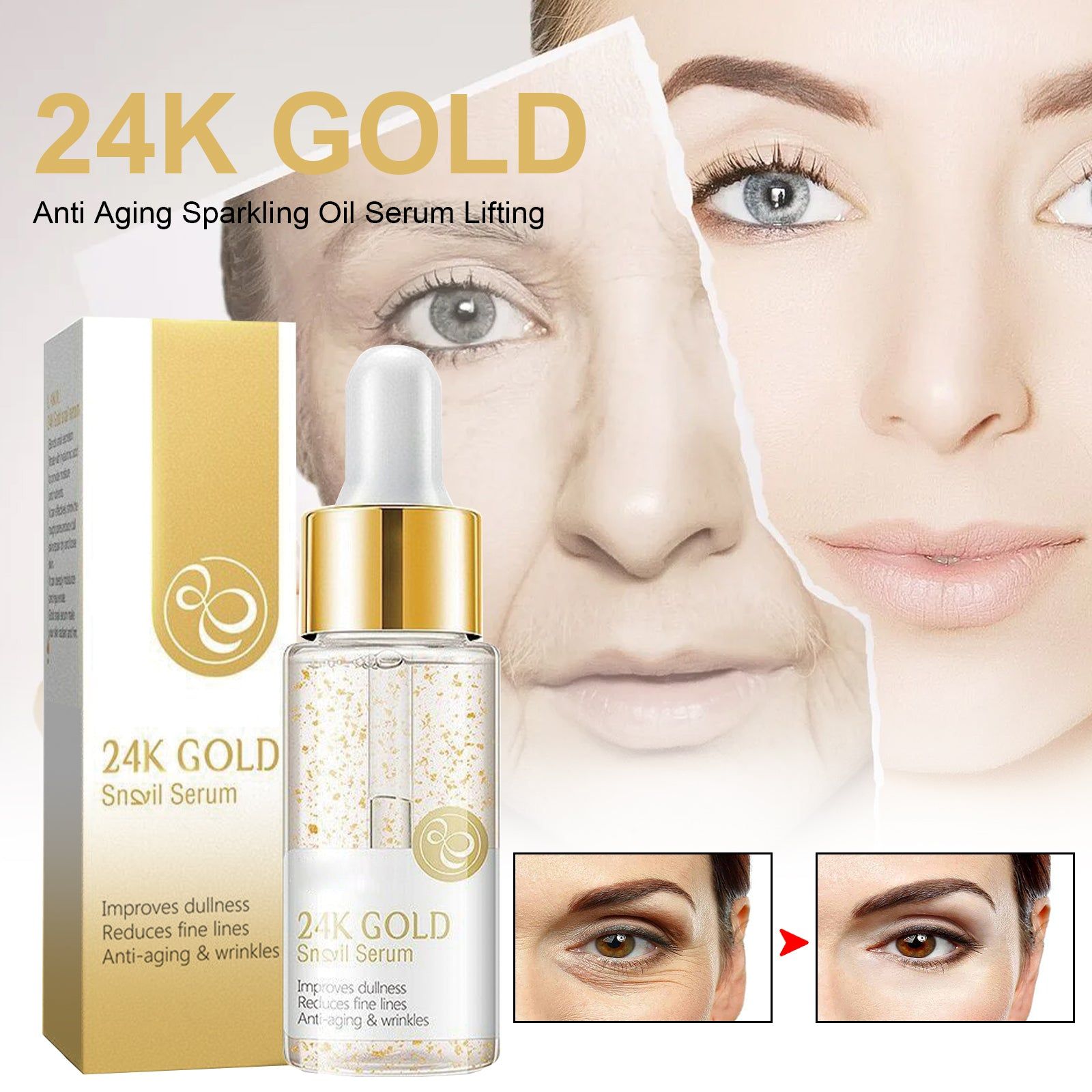 24K Gold Anti-Aging Oil, Deep Curing, Fade Wrinkles, Facial Firming, Brightening ,30ml